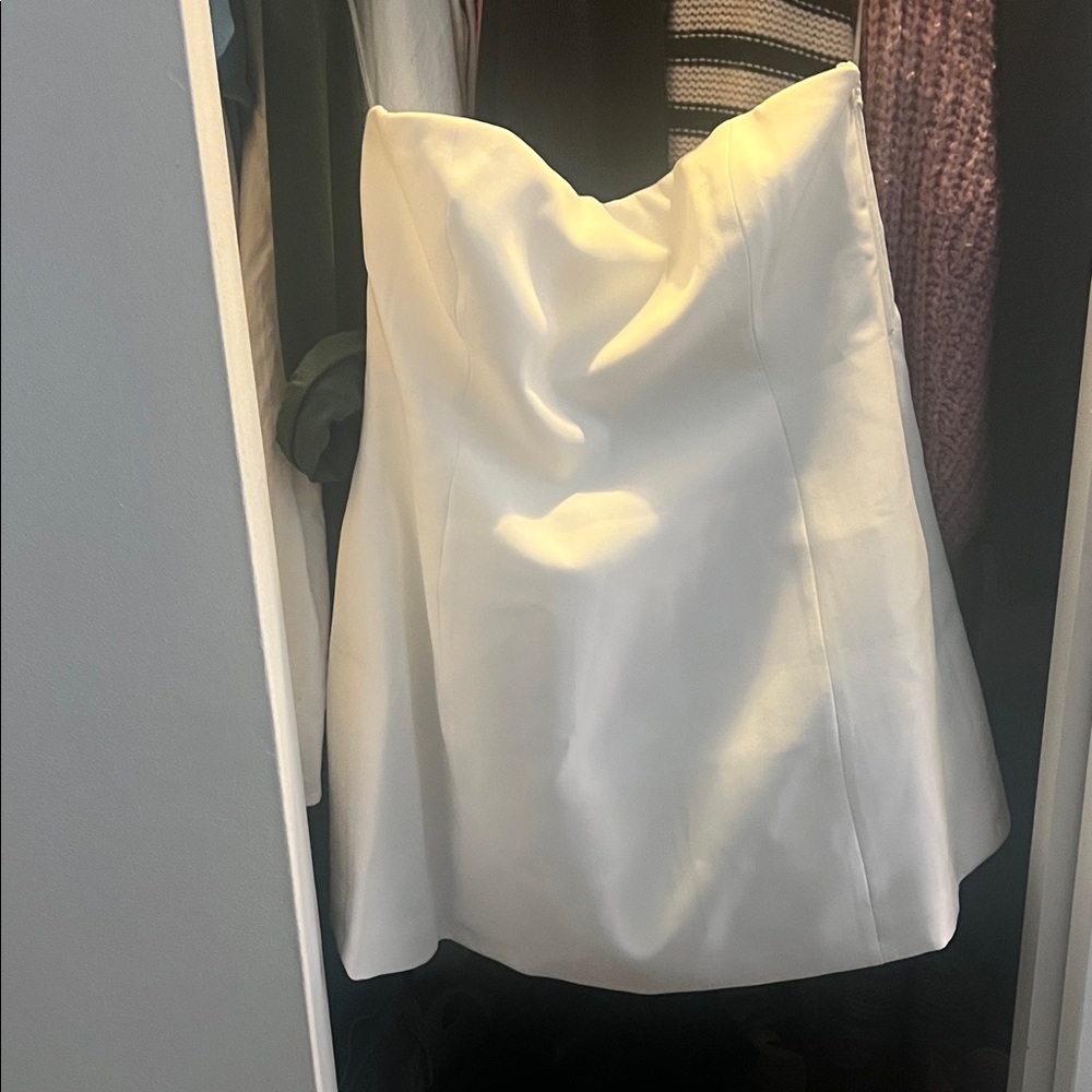 Meshki Strapless White Dress, with black straps in back